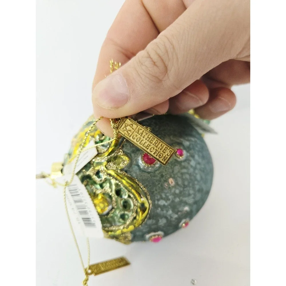 Katherine's‎ Collection Christmas ornament pair glass bulb ball rhinestone blue
